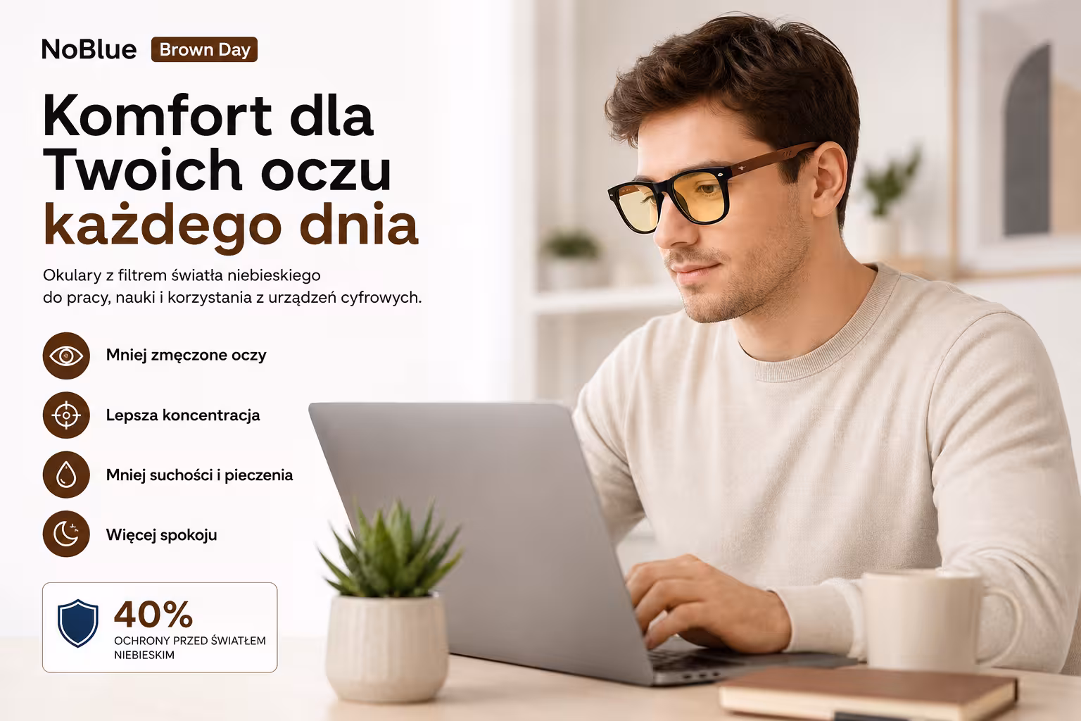 Okulary NoBlue Brown Day do pracy przy komputerze i codziennego komfortu oczu