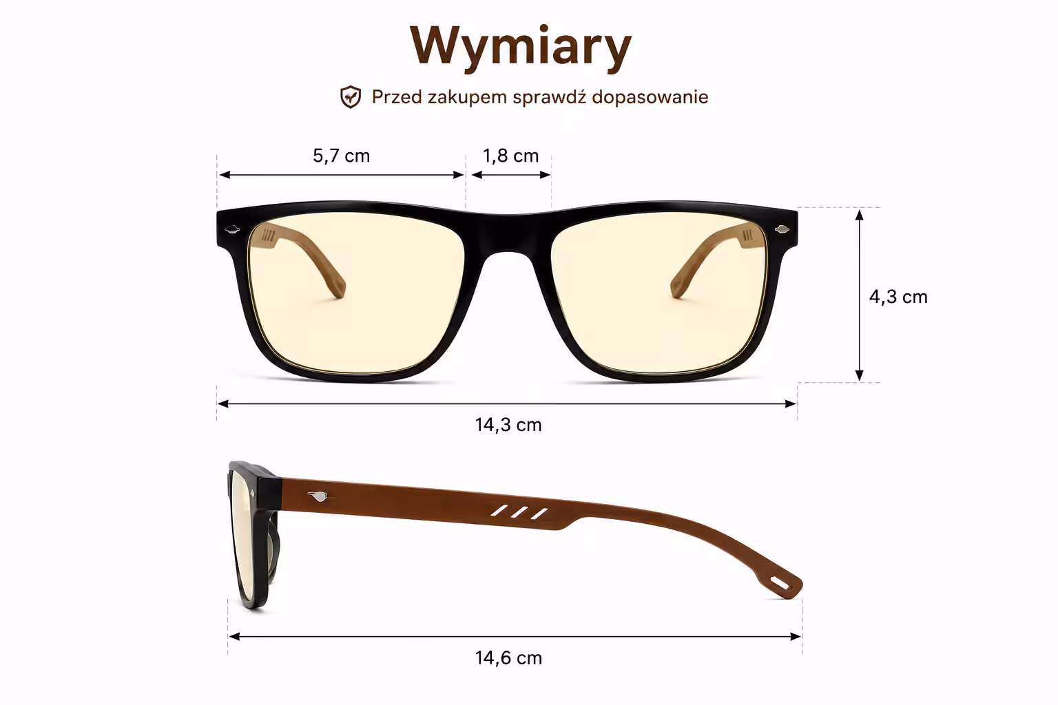 Wymiary okularów NoBlue Brown Day