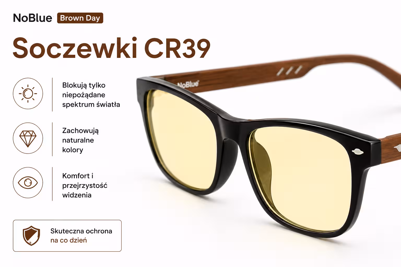 Soczewki CR39 w okularach NoBlue Brown Day